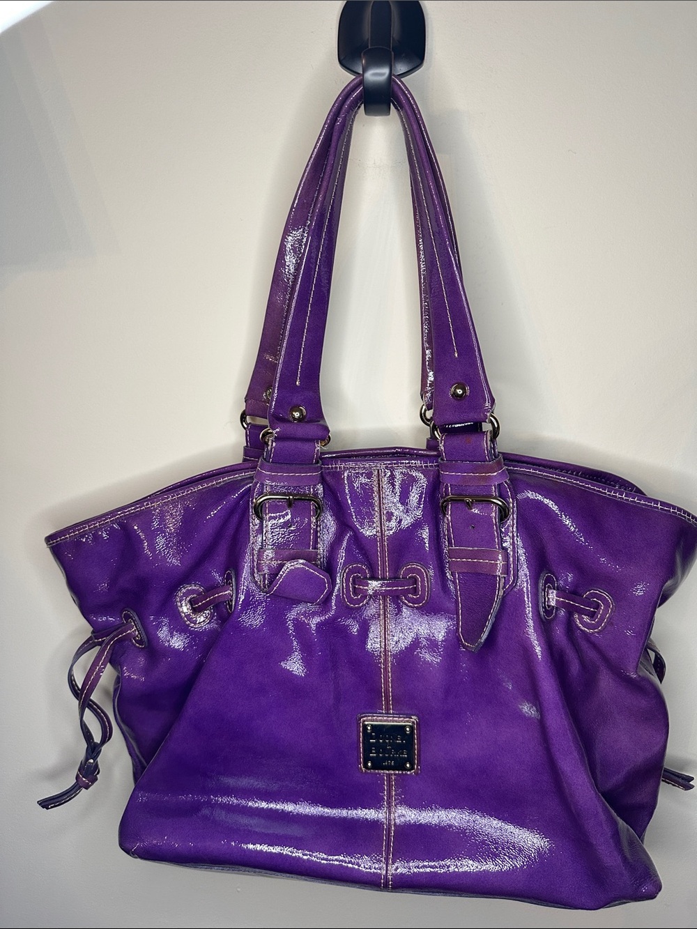 Glossy Dooney & Bourke Purple Patent Shoulder Tote-AS IS